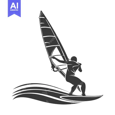 Aset premium populer: Silhouette of a windsurfer riding a wave