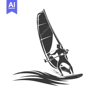 Silhouette of a Windsurfer Riding a Wave