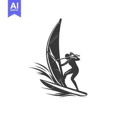 Silhouette of a Windsurfer Riding a Wave