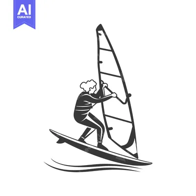 Premium design asset: Silhouette of a Windsurfer Sailing on Waves