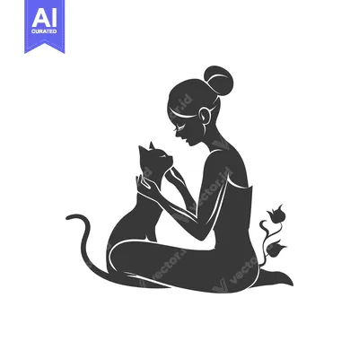 Popular premium asset: Silhouette of a Woman and a Cat Gazing at Each Other