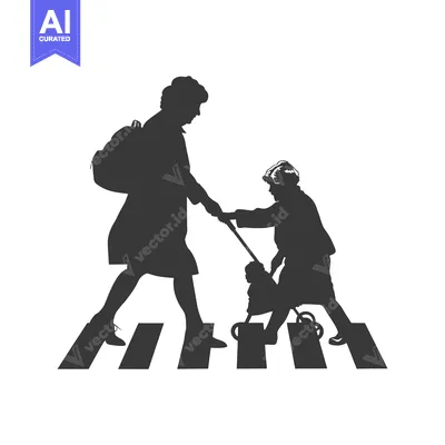 Premium design asset: Silhouette of a woman and child crossing a crosswalk
