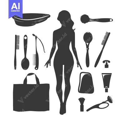Aset desain premium: Silhouette of a Woman and Shower Accessories