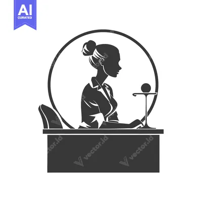 Aset premium populer: Silhouette of a Woman at a Desk with a Microphone