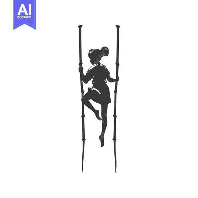 Aset desain premium: Silhouette of a woman balancing on two sticks