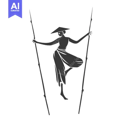Premium design asset: Silhouette of a Woman Balancing on Two Sticks