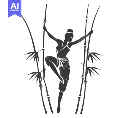 Popular premium asset: Silhouette of a woman climbing bamboo stalks