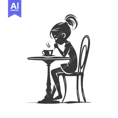 Aset premium populer: Silhouette of a Woman Drinking Coffee at a Table