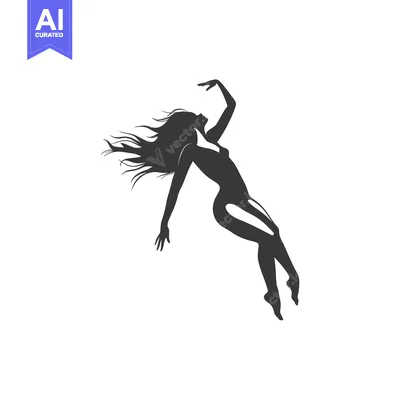 Aset desain premium: Silhouette of a Woman Falling with Her Hair Flowing