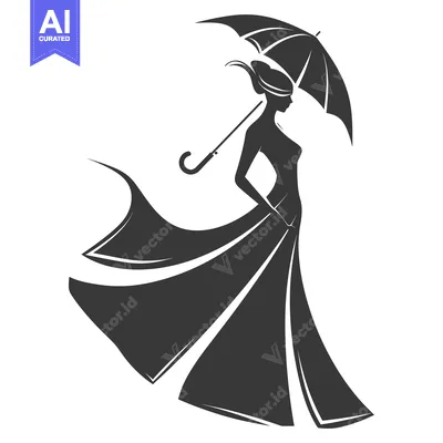 Aset desain premium: Silhouette of a Woman Holding an Umbrella