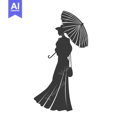 Aset premium populer: Silhouette of a Woman Holding an Umbrella