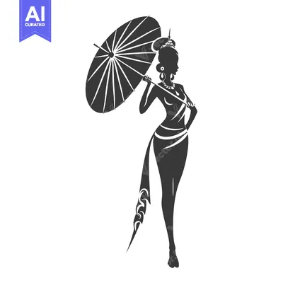 Aset desain premium: Silhouette of a Woman Holding a Parasol