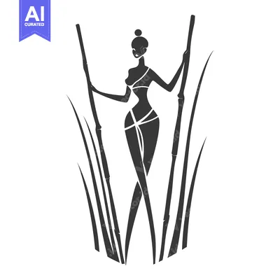 Aset premium populer: Silhouette of a woman holding bamboo stalks in a grassy field