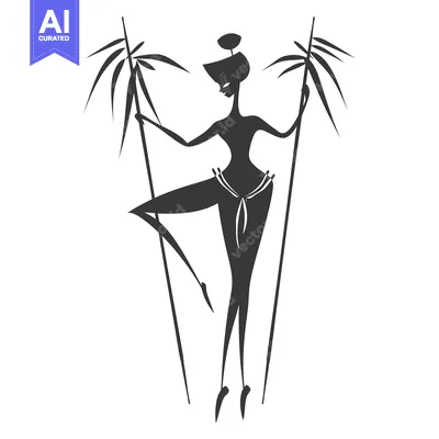 Premium design asset: Silhouette of a woman holding two bamboo stalks