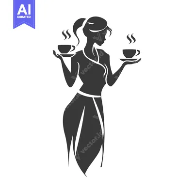 Aset desain premium: Silhouette of a Woman Holding Two Cups of Coffee