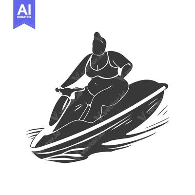 Aset desain premium: Silhouette of a woman in a bikini riding a jet ski