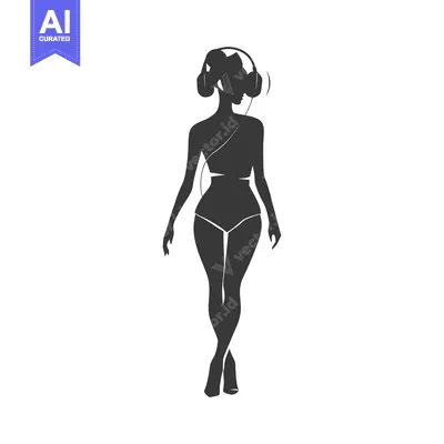 Aset premium populer: Silhouette of a woman in a bikini wearing headphones