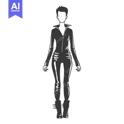 Silhouette of a Woman in a Black Leather Outfit with Spiky Boots
