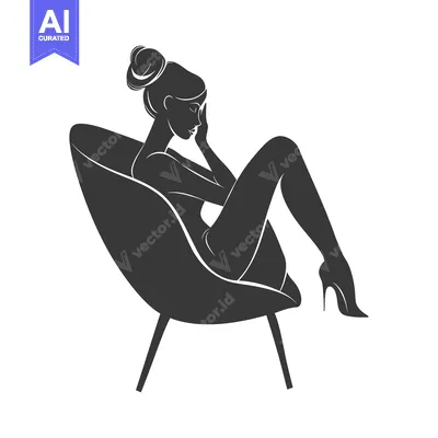 Aset desain premium: Silhouette of a woman in a chair with her legs crossed