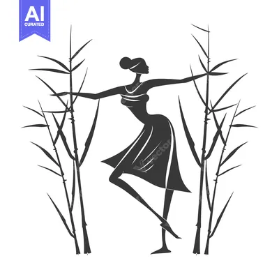 Premium design asset: Silhouette of a Woman in a Dress Dancing in a Bamboo Forest