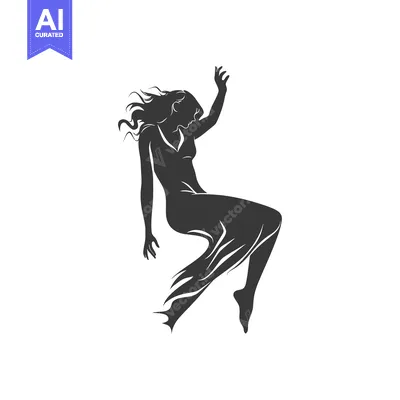 Silhouette of a Woman in a Dress Falling or Dancing
