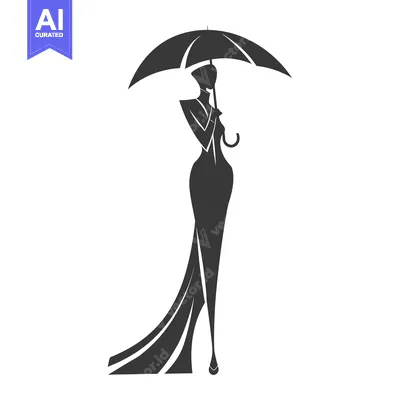 Aset premium populer: Silhouette of a Woman in a Dress Holding an Umbrella