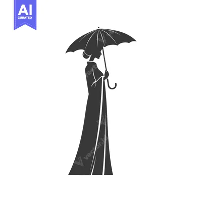 Aset desain premium: Silhouette of a Woman in a Dress Holding an Umbrella