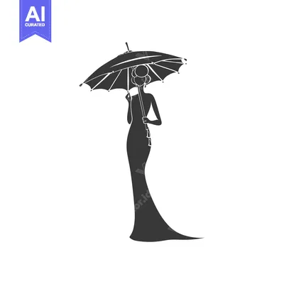 Aset premium populer: Silhouette of a Woman in a Dress Holding an Umbrella