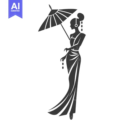 Premium design asset: Silhouette of a Woman in a Dress Holding an Umbrella