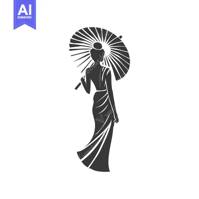 Aset premium populer: Silhouette of a Woman in a Dress Holding an Umbrella