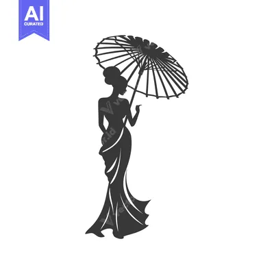 Aset premium populer: Silhouette of a Woman in a Dress Holding an Umbrella