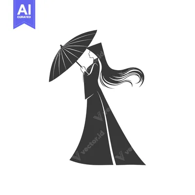 Popular premium asset: Silhouette of a Woman in a Dress Holding an Umbrella