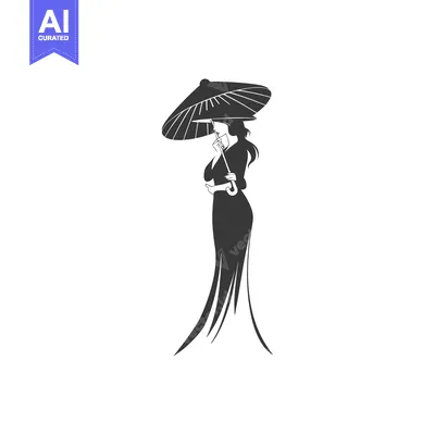 Aset premium populer: Silhouette of a Woman in a Dress Holding an Umbrella