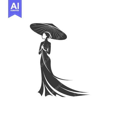 Popular premium asset: Silhouette of a Woman in a Dress Holding an Umbrella