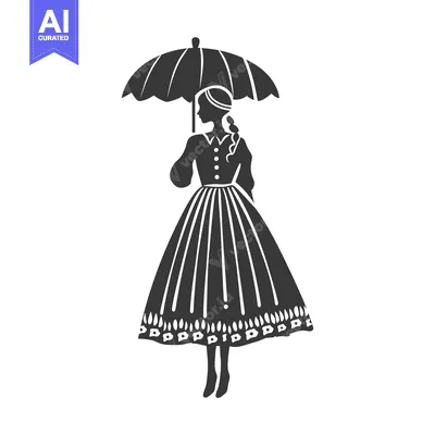 Aset premium populer: Silhouette of a Woman in a Dress Holding an Umbrella