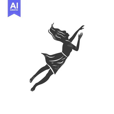 Silhouette of a woman in a dress reaching upwards with outstretched ar
