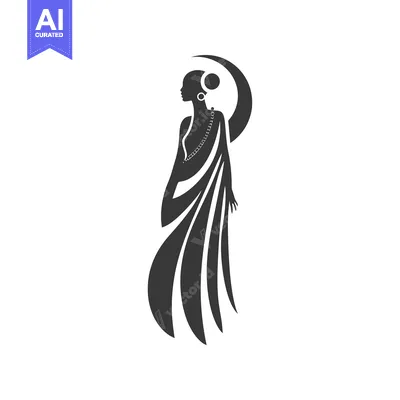 Silhouette of a Woman in a Dress with a Crescent Moon
