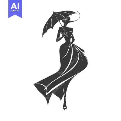Premium design asset: Silhouette of a Woman in a Dress with an Umbrella