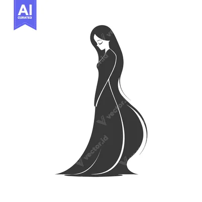 Aset desain premium: Silhouette of a Woman in a Dress with Long Flowing Hair