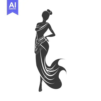 Aset desain premium: Silhouette of a Woman in a Flowing Dress