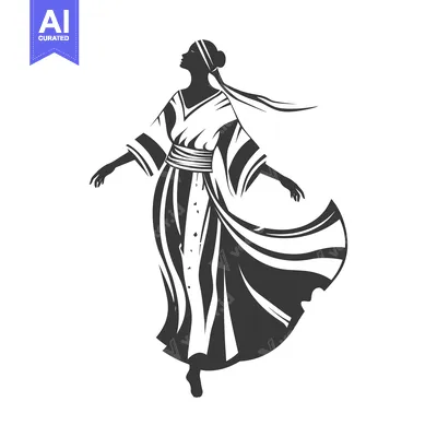 Aset desain premium: Silhouette of a Woman in a Flowing Dress with a Headband