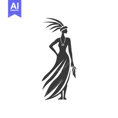 Aset desain premium: Silhouette of a Woman in a Flowing Dress with a Headdress