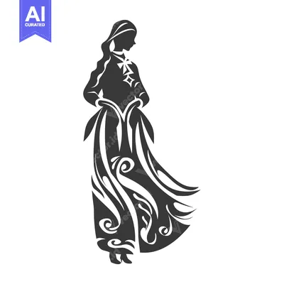 Premium design asset: Silhouette of a Woman in a Flowing Dress with Ornate Details