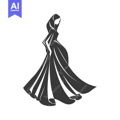Aset desain premium: Silhouette of a Woman in a Flowing Gown
