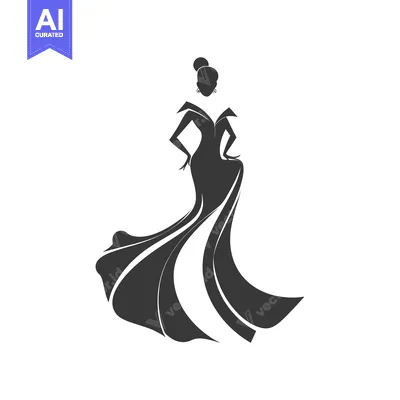 Aset desain premium: Silhouette of a Woman in a Flowing Gown