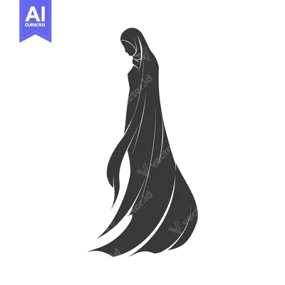 Aset desain premium: Silhouette of a Woman in a Flowing Hijab