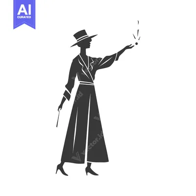 Aset premium populer: Silhouette of a Woman in a Hat and Coat Performing Magic