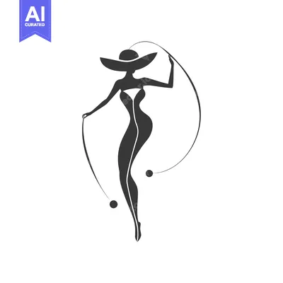 Silhouette of a woman in a hat holding two ropes with balls on the end