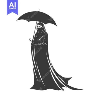 Premium design asset: Silhouette of a Woman in a Hijab Holding an Umbrella