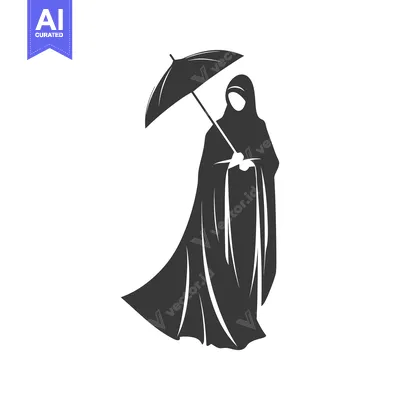 Silhouette of a Woman in a Hijab Holding an Umbrella